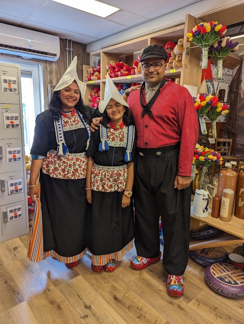 Trying traditional Dutch costumes and taking photos